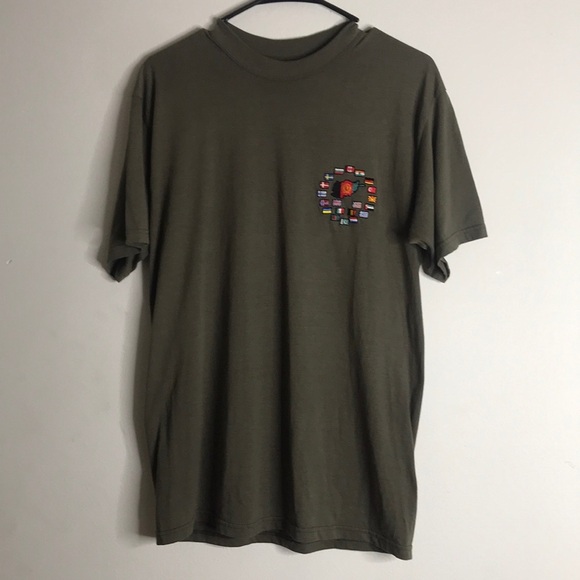 Anvil dark olive tshirt with different country flags on it size medium - Picture 1 of 6